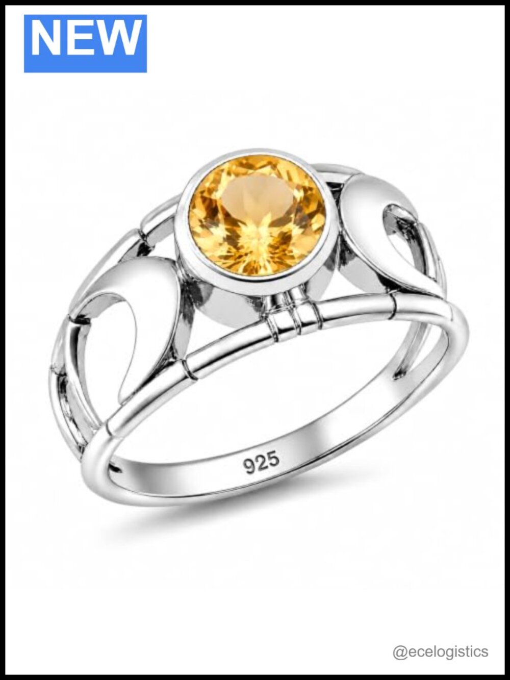 Natural Citrine Round Ring 925 Sterling Silver Handmade Birthstone